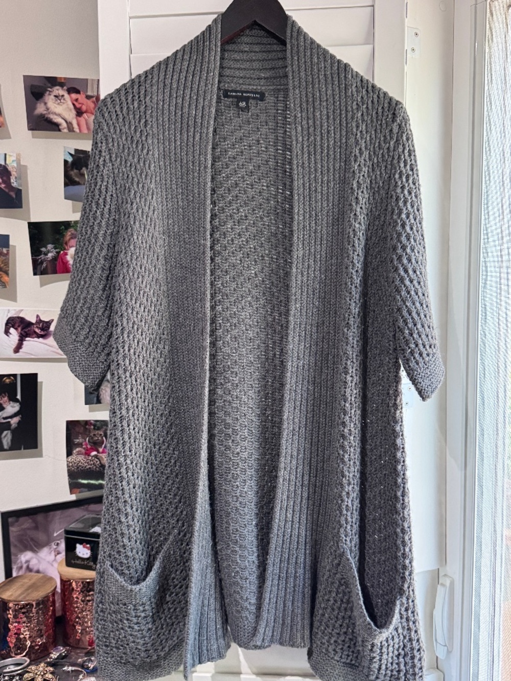 ✨ Banana Republic Grey Textured Knit Open Front Cardigan Sweater Cozy Luxe 🤍